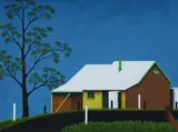 Max Watters, House and Shed, Nundah, 1977, Oil & Mixed Media on Board