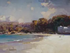 Edwards Beach [Balmoral] by Ken Knight, 1995, Oil on Board, offered Dec 2024