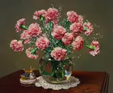 Reginald Campbell, Still Life with Carnations, Oil on Canvas on Board