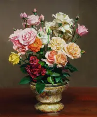 Reginald Campbell, Still Life with Roses, Oil on Canvas on Board