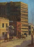 Claude Swinton Diston, View of Early Melbourne, Oil on Plywood