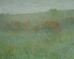 Glen Preece, Landscape with Hawthorn Bushes, Oil on Board