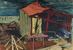 Margo Lewers, Fishing Shed, 1947, Ink street study verso