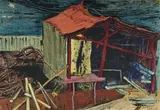 Margo Lewers, Fishing Shed, 1947, Ink street study verso