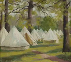 Nancy Kilgour, Tents, London, 1937, Oil on Canvas on Board