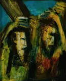 Pro Hart, Simon of Cyrene Helps Jesus Carry the Cross (5th Station of the Cross), Oil on Canvas on Board