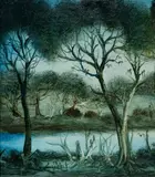 Pro Hart, Bush Creek, Oil on Board