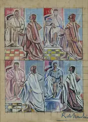 Roy De Maistre, Four Studies for First Station of the Cross: Christ Before Pilate, 1950, W/Clr & Gouache