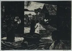 Ray Crooke, Island Scene, Woodcut 5/50
