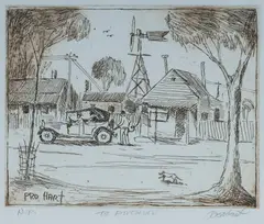 Filling Up The Car by Pro Hart, Etching A/P, sold Oct 2024