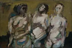 Paul Haefliger, Trois Nus Assis (Three Seated Nudes), 1971, Oil on Canvas on Board