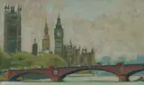Brian Blanchard, Lambeth Bridge, Big Ben and The House of Commons, Westminster, London, Oil on Canvas on Board