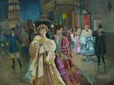 Esther Paterson, Portrait of Betty Paterson Newman at a Premier / Esther and Betty Leaving the Opera, Oil on Canvas