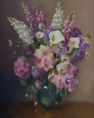 Dudley Drew, Still Life with Mixed Blooms, Oil on Canvas
