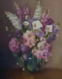 Dudley Drew, Still Life with Mixed Blooms, Oil on Canvas