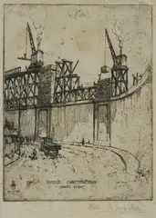 Walter M. Goode-Smith, Bridge Construction - Dawes Point, 1926, Etching