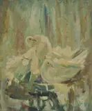 Reginald Jerrold-Nathan, White Pigeons, Oil on Board