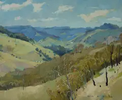 Rolling Hills with View to Distance by Alan Douglas Baker, Oil on Board, offered Oct 2024