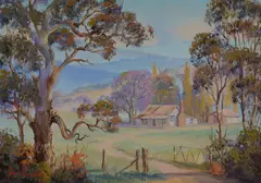 Country Homestead by John Bradley, Oil on Canvas on Board, sold Oct 2024