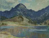 John Rowell, River with Mountain View, Oil on Board