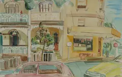 Peter Sharp, Paddington Street Scene, 1985, W/Clr & Pencil