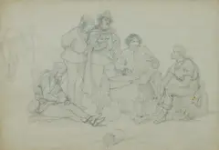 William Thomas Strutt, Boiling the Billy, Pencil
