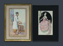 Dora Carmen Jarrett, (2), Woman Ironing, watercolour (27.5x15.5cm), signed lower right; and Untitled - Lady, ink & watercolour (24x14.5cm), signed lower centre