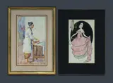 Dora Carmen Jarrett, (2), Woman Ironing, watercolour (27.5x15.5cm), signed lower right; and Untitled - Lady, ink & watercolour (24x14.5cm), signed lower centre