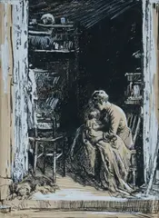 Thomas Friedensen, Madonna, Pen & Ink with White Highlights