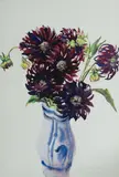 Barbara Tribe, The Blue Jug with Dahlias, 1989, W/Clr & Gouache