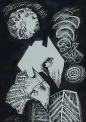 Eileen Slarke, Dante in Australia with Banksia, 1992, Pen & Ink