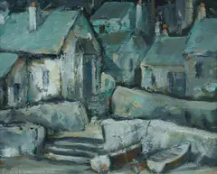 Marjory Penglase, Fishermans' Cottages - Coverack, Cornwall [UK], Oil on Canvas Board