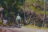 Brian Blanchard, Bushwalk - The Artist's Wife, Brenda, at The Gorge, Launceston, Tasmania, Oil on Board