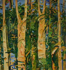 David van Nunen, Water Glimpse Through Trees, 1986, Oil on Linen (unstretched)