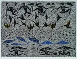 Dennis Nona, Saral Zagal Paliak, Hand Coloured Linocut 13/75