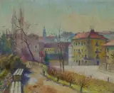 Ljudevit Sestic, Town View, Oil on Canvas
