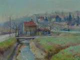 Ljudevit Sestic, Canal by a Road, Oil on Canvas