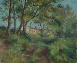 Building at the Top of a Hill by Ljudevit Sestic, Oil on Canvas on Board, sold Oct 2024