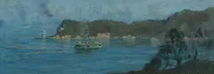 Dixon Copes, Bradleys Head Light and Ferry, from Mosman, Oil on Ply