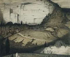 The Quarry by Lloyd Rees, 1919, pen and black ink and ochre wash on paper, sold Aug 2024