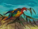 Albert Tucker, Parrot in Gum, c.1980s, Oil on Canvas Board