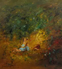 Picnic by David Boyd, c.1980, Oil on Board, sold Aug 2024
