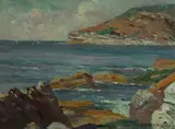 Antonio Dattilo Rubbo, Coastal Rocks (likely Sydney), Oil on Winsor & Newton Panel