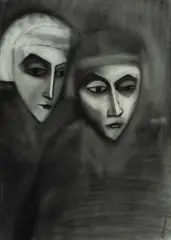 Two Figures by Robert Dickerson, c.1970, Charcoal, sold Aug 2024