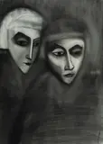 Robert Dickerson, Two Figures, c.1970, Charcoal