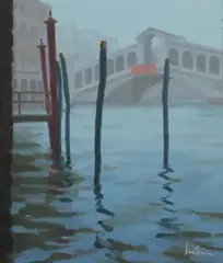 Graeme Inson, The Rialto Bridge, Venice, 1984, Oil on Canvas on Board