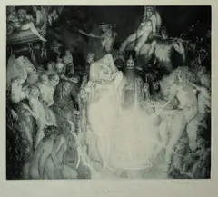 Enter the Magicians by Norman Lindsay, 1927, Etching, Engraving, Aquatint, Soft Ground & Stipple 52/55, sold Aug 2024
