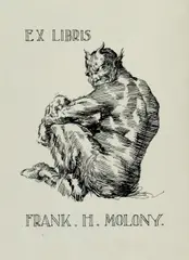 Ex Libris, Frank H. Molony by Norman Lindsay, Original pen and ink drawing for the ex libris of Frank H, Molony. Unsigned, sold Aug 2024
