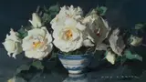 Alan Douglas Baker, White Peonies in Bowl, Oil on Board