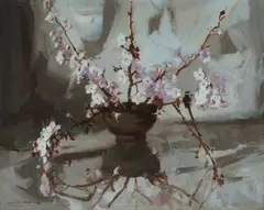 Cherry Blossom with Reflection by Alan Douglas Baker, Oil on Board, sold Aug 2024